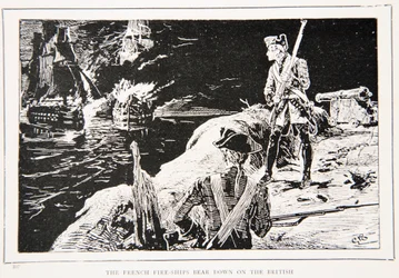 The French Fire-ships Bear Down on the British, an illustration from 